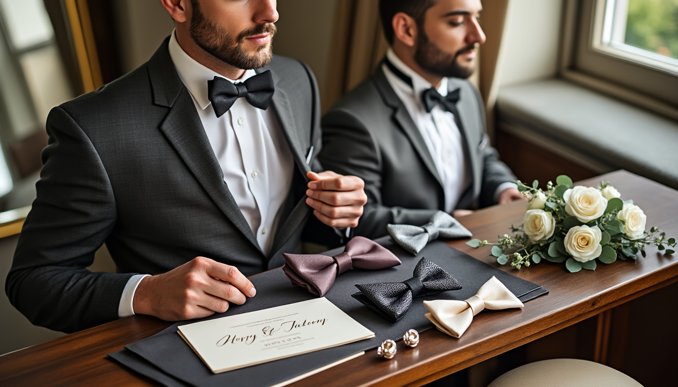 découvrez notre guide complet pour choisir le nœud papillon idéal pour un mariage. apprenez à harmoniser les couleurs, les motifs et le style pour un look parfaitement assorti, que ce soit pour le marié, les témoins ou les invités. des astuces pratiques et des conseils de mode vous attendent pour faire de votre célébration un moment inoubliable.