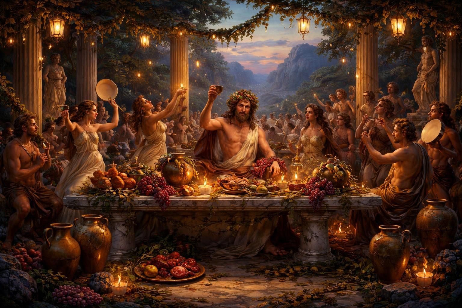 découvrez les fêtes en l'honneur de dionysos et le festin des dieux, plongeant dans les traditions et coutumes antiques riches en célébrations mythologiques et rituels sacrés.
