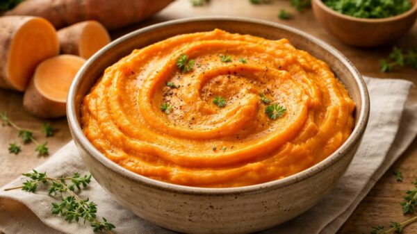 découvrez une recette facile et rapide de purée de patate douce onctueuse, prête en seulement 15 minutes pour un repas savoureux et healthy.
