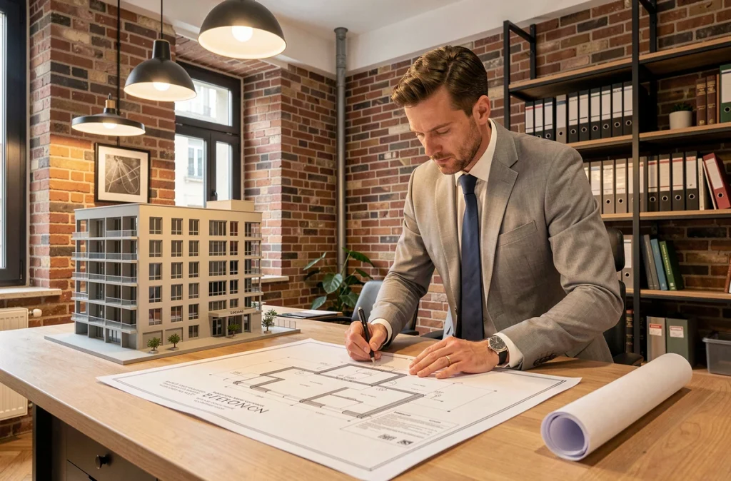 Avocat Achille Viano à Lyon spécialisé en droit de la construction et assurances avec des plans architecturaux