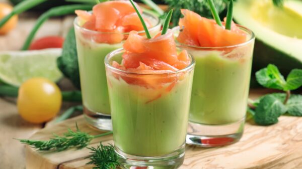 Appetizer with salted salmon and avocado