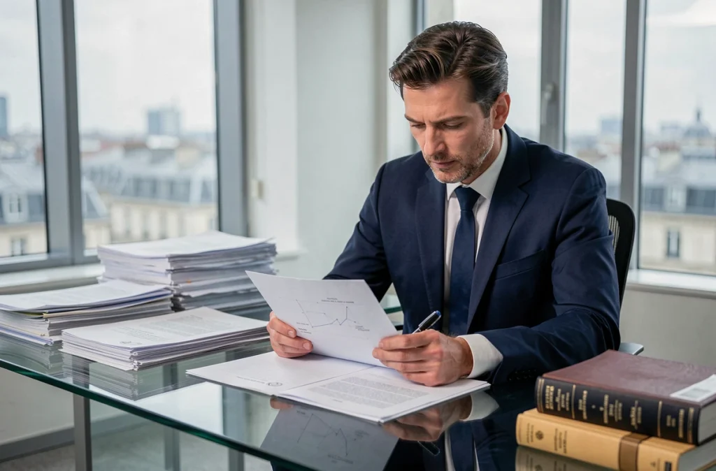 Avocat spécialisé en propriété intellectuelle à Lyon examinant des brevets et documents juridiques