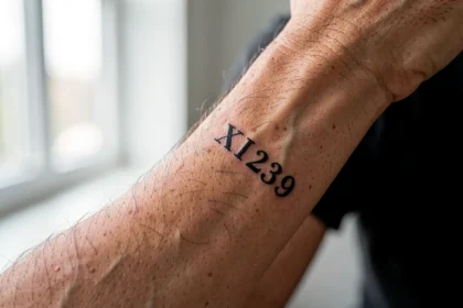 Date en chiffres romains tatouée sur l'avant-bras d'un homme