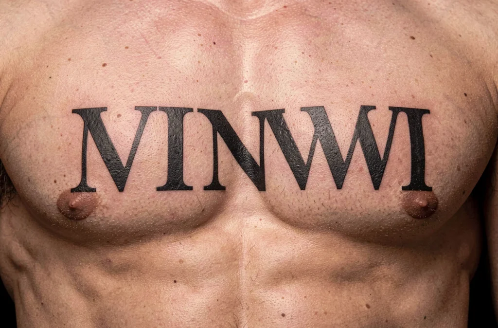 Détail de lettres romaines tatouées avec un trait net