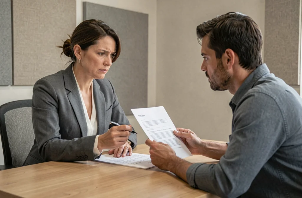 Avocate spécialisée en droit du travail à Lyon consultant un salarié sur un contrat de travail