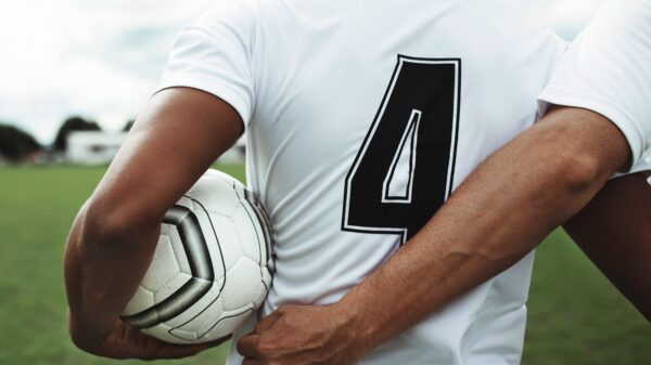 Football player in a number 4 jersey