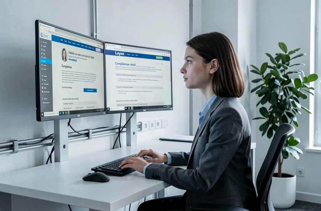 Avocate spécialisée en droit du numérique et e-commerce à Lyon travaillant sur des documents de conformité en ligne