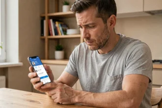 Homme consultant son forfait mobile sur smartphone pour envisager de résilier son abonnement Free