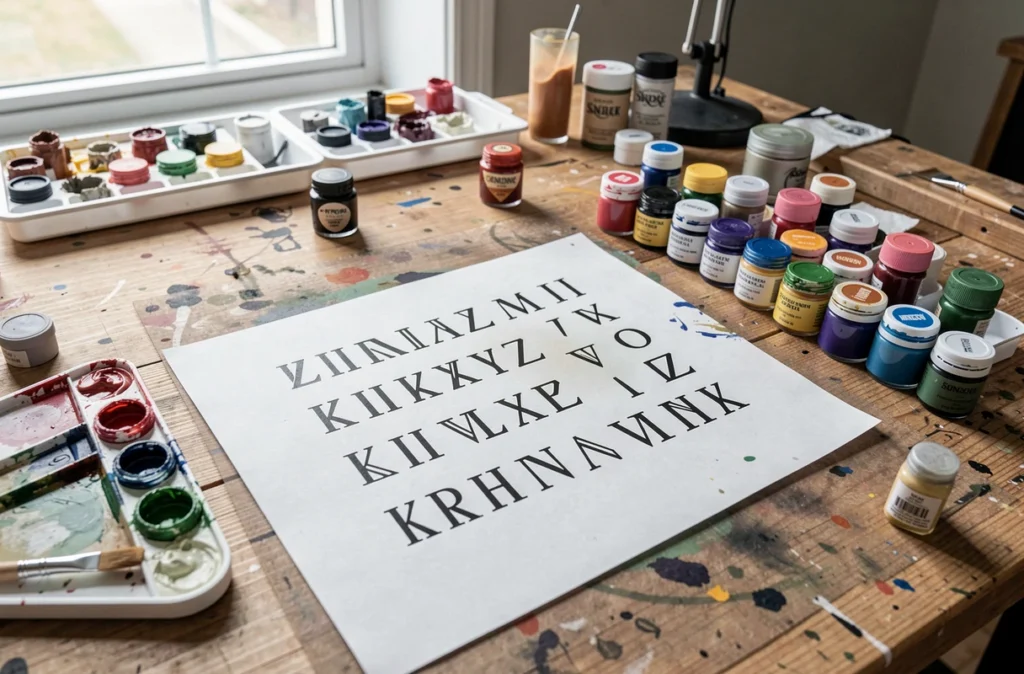 Stencil de chiffres romains posé sur un poste de tatoueur