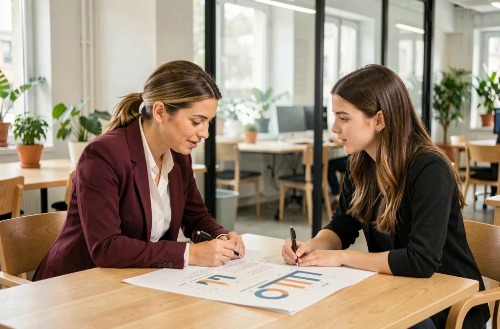 Avocate Tiphaine Dubreux à Lyon conseillant une jeune entrepreneuse sur son projet d'entreprise